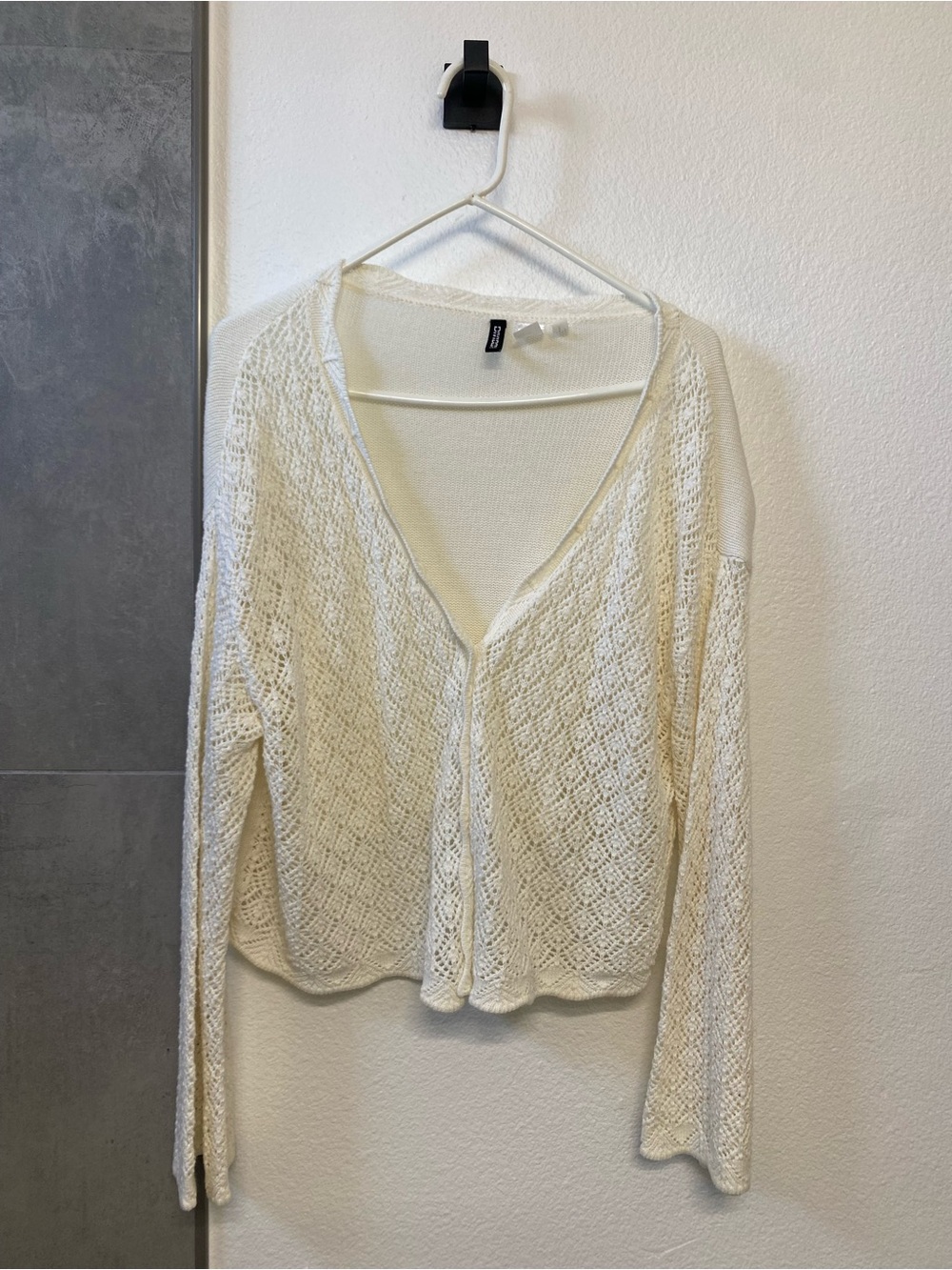 Divided Open-Knit Cream V-Neck Cardigan